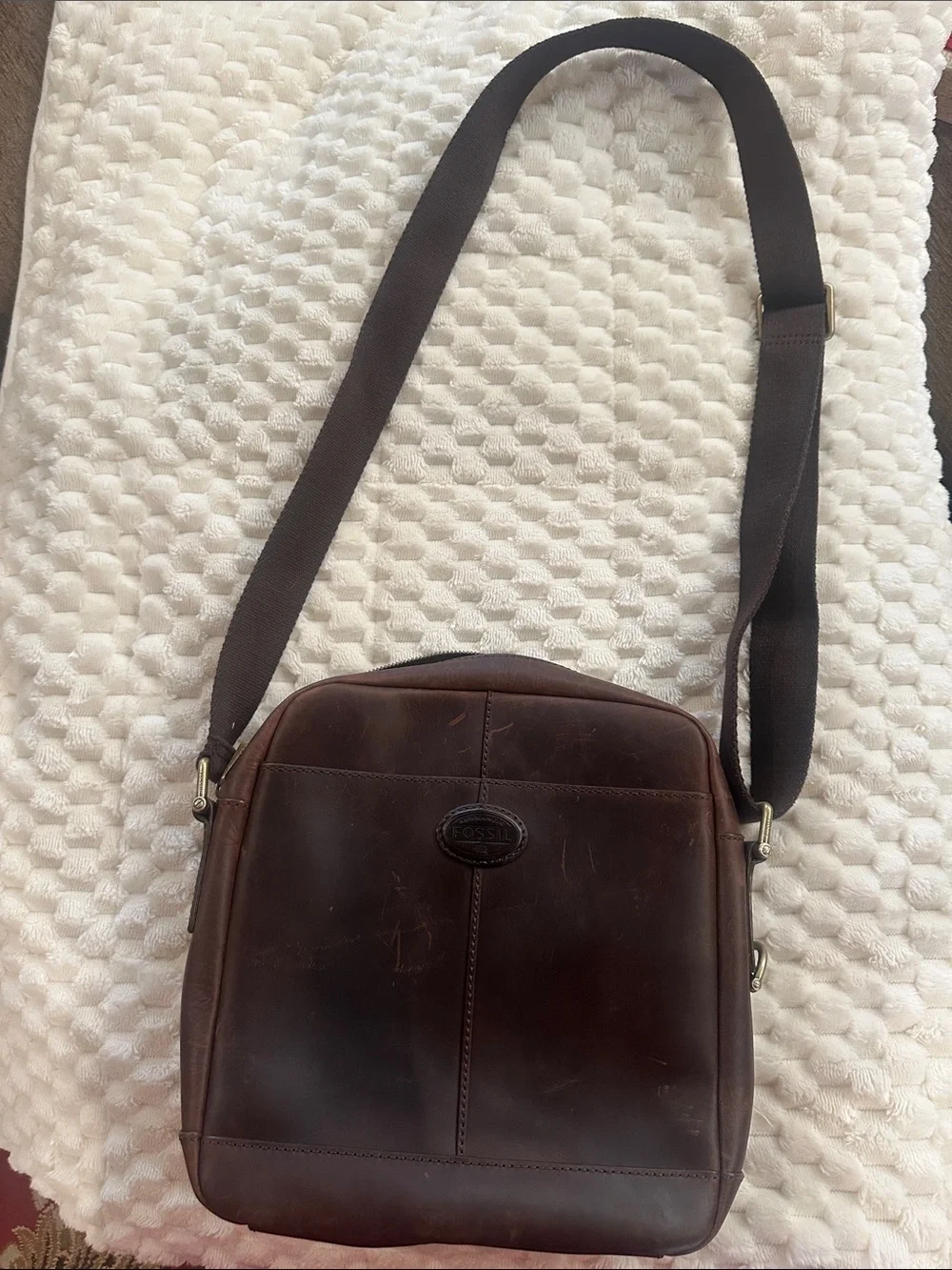 Men's Fossil Brown Leather Crossbody Bag - Classic Utility Shoulder Bag